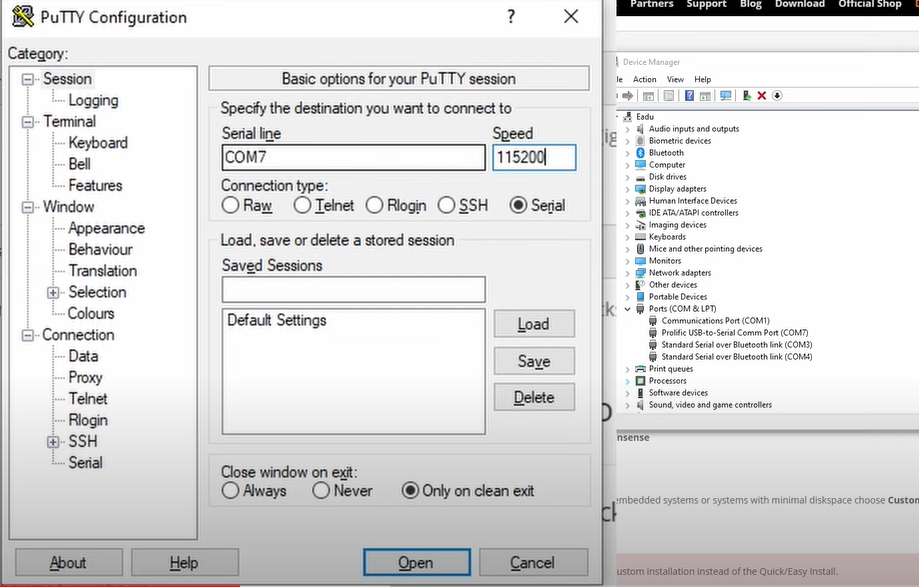 Putty Serial Connect
